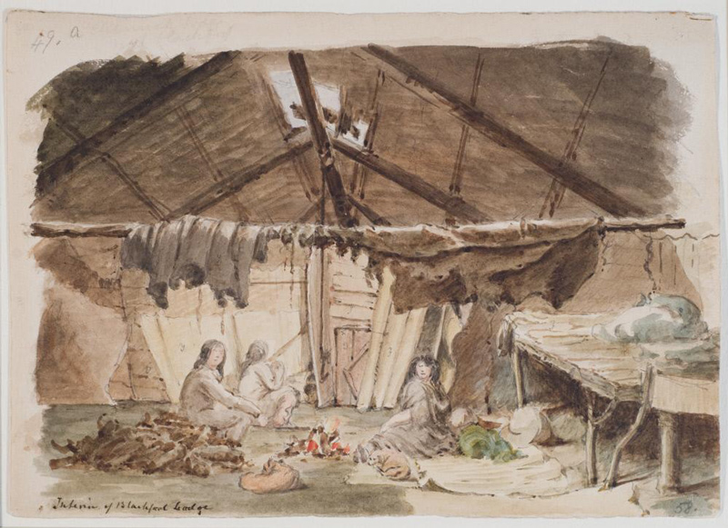 A family around a fire in a large square room