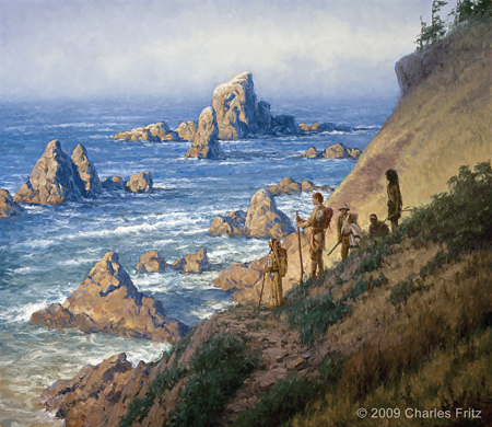 Clark and Sacagawea view the ocean