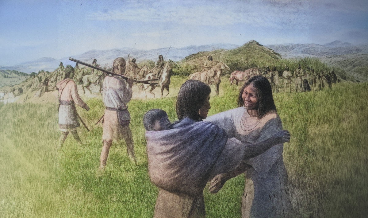 Sacagawea hugs a long-lost Shoshone friend