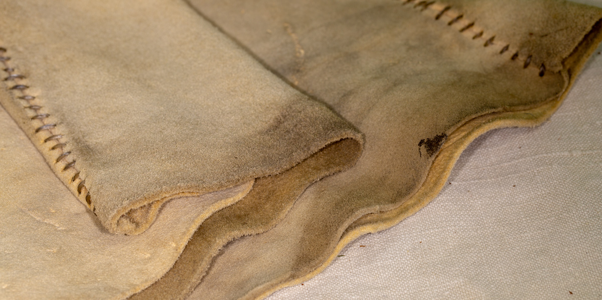 Leather stitched together with linen thread