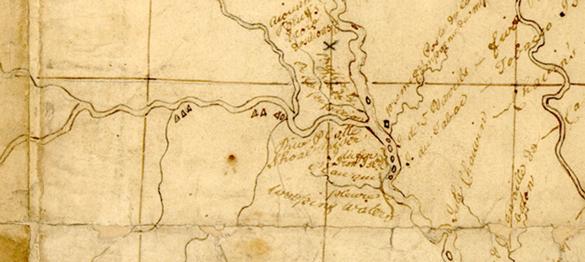Old map with winding rivers