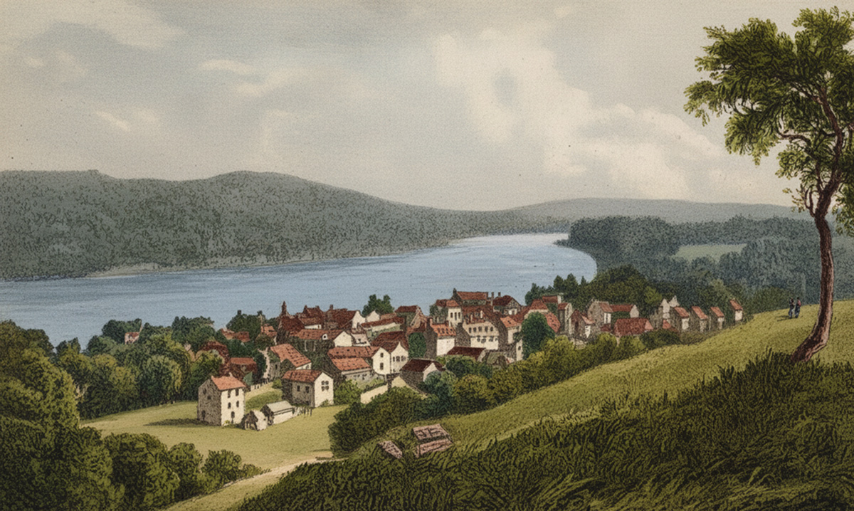 Old hand-tinted postcard of the Ohio River